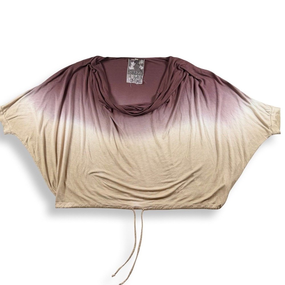 Young Fabulous & Broke Ombre Crop Top Plum Tan Cowl Neck Drawstring Medium‎